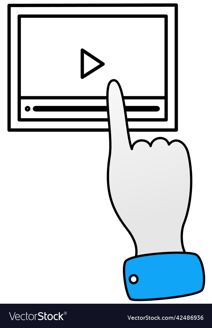 Hand pushing live broadcast player button person vector image Hand pushing live broadcast player button person