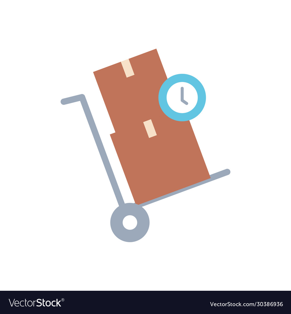 Handcart with package boxes and clock icon flat Vector Image Handcart with package boxes and clock icon flat