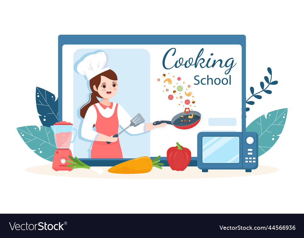 Live streaming online cooking with chef in class