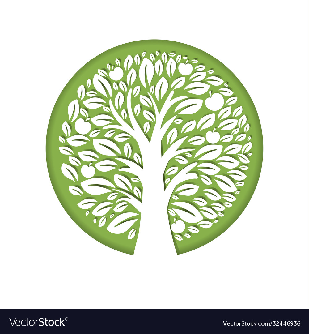 Paper art apple tree in circle design Royalty Free Vector