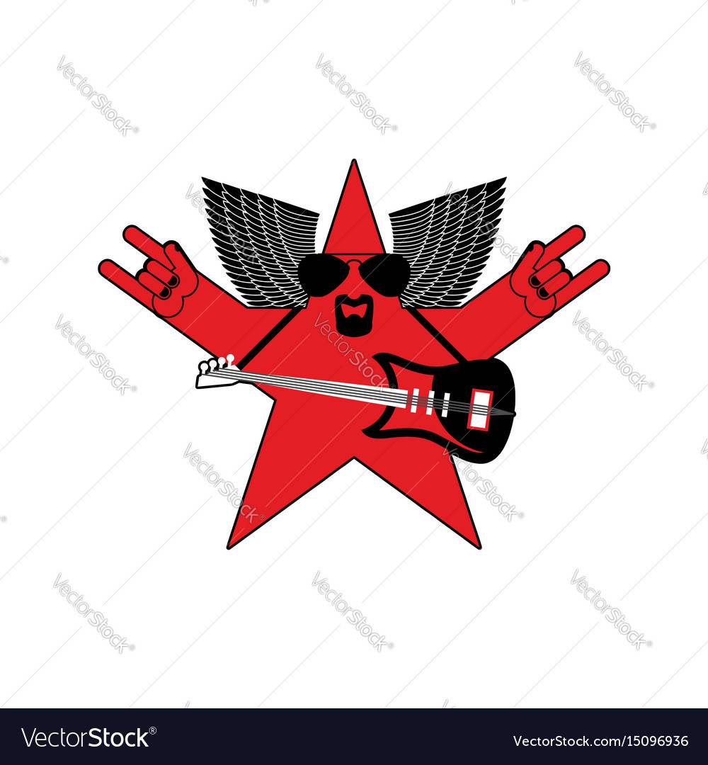 Rock star emblem isolated guitar and wings symbol