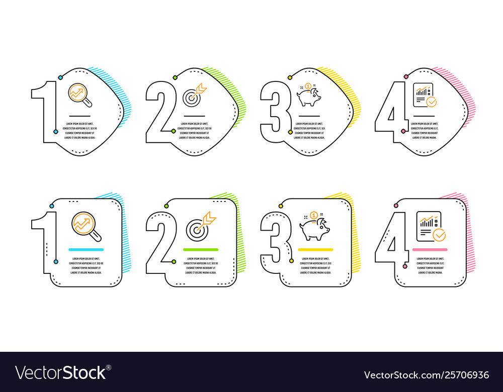 Saving money analytics and target icons set vector image Saving money analytics and target icons set