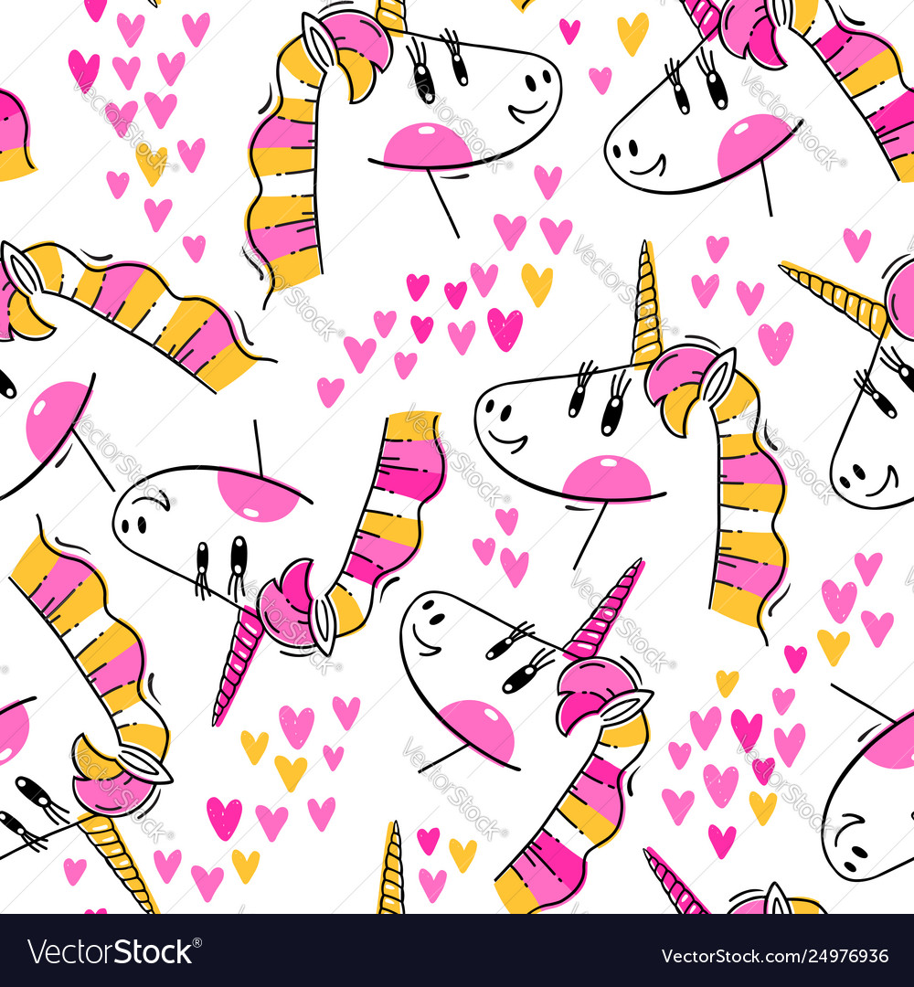 Seamless pattern with rainbow unicorn heads vector image Seamless pattern with rainbow unicorn heads