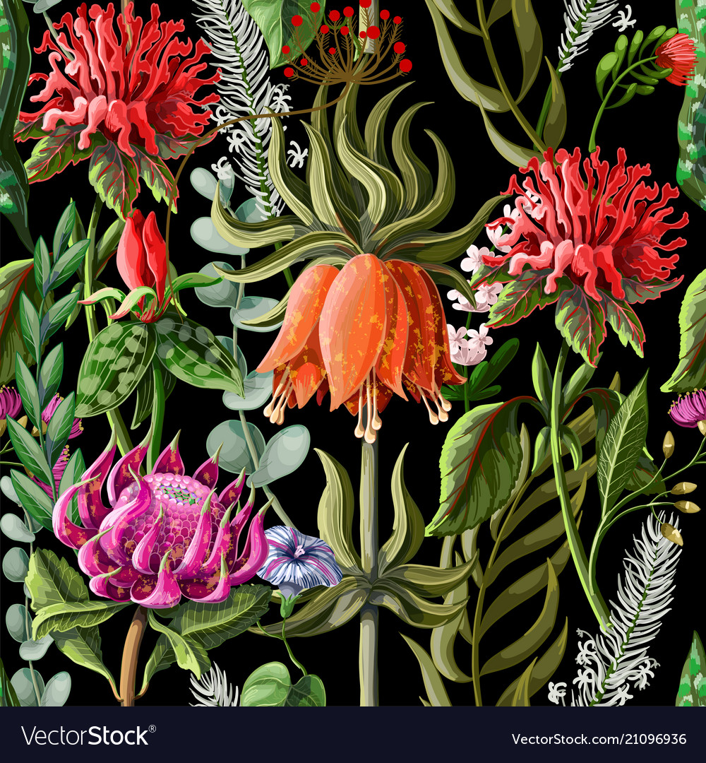 Seamless pattern with tropical flowers Royalty Free Vector