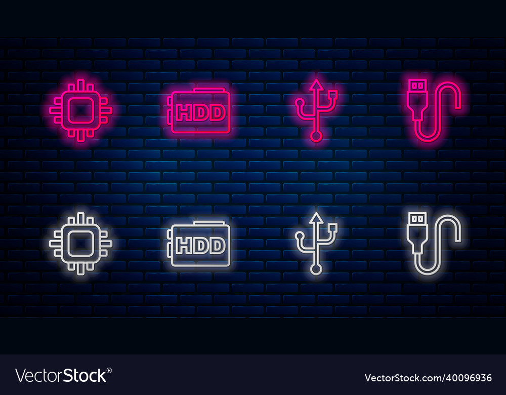 Set line hard disk drive hdd usb processor vector image Set line hard disk drive hdd usb processor