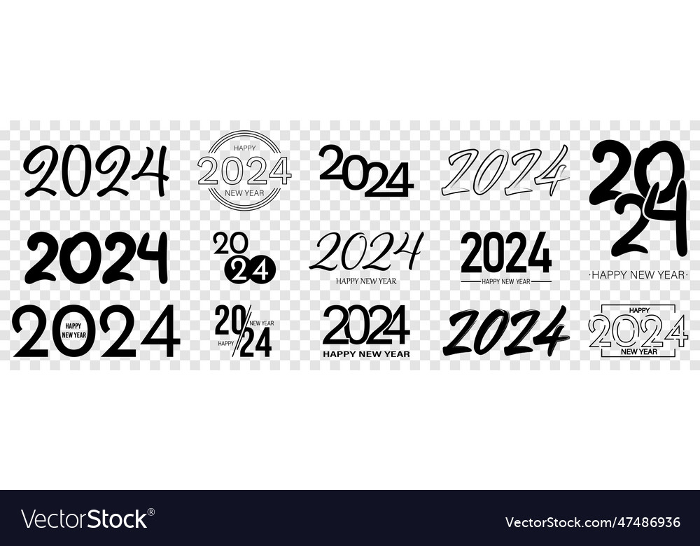 Set Of 2024 Happy New Year Icons 2024 Number Vector Image