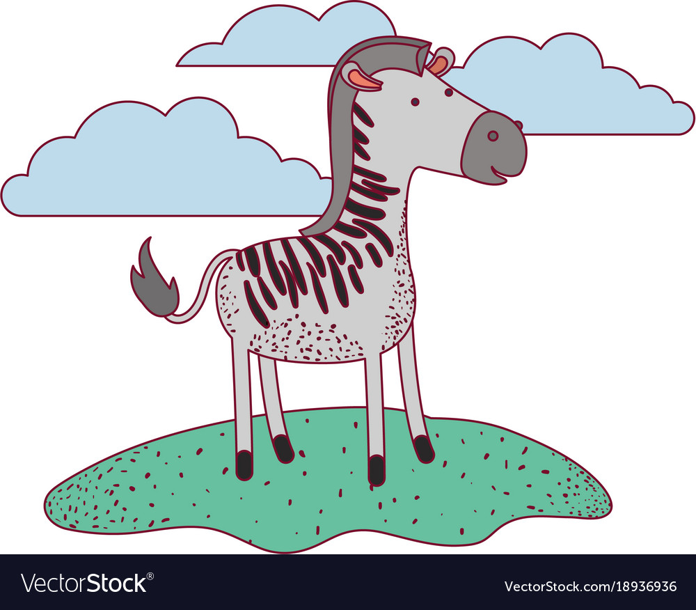 Zebra cartoon in outdoor scene with clouds