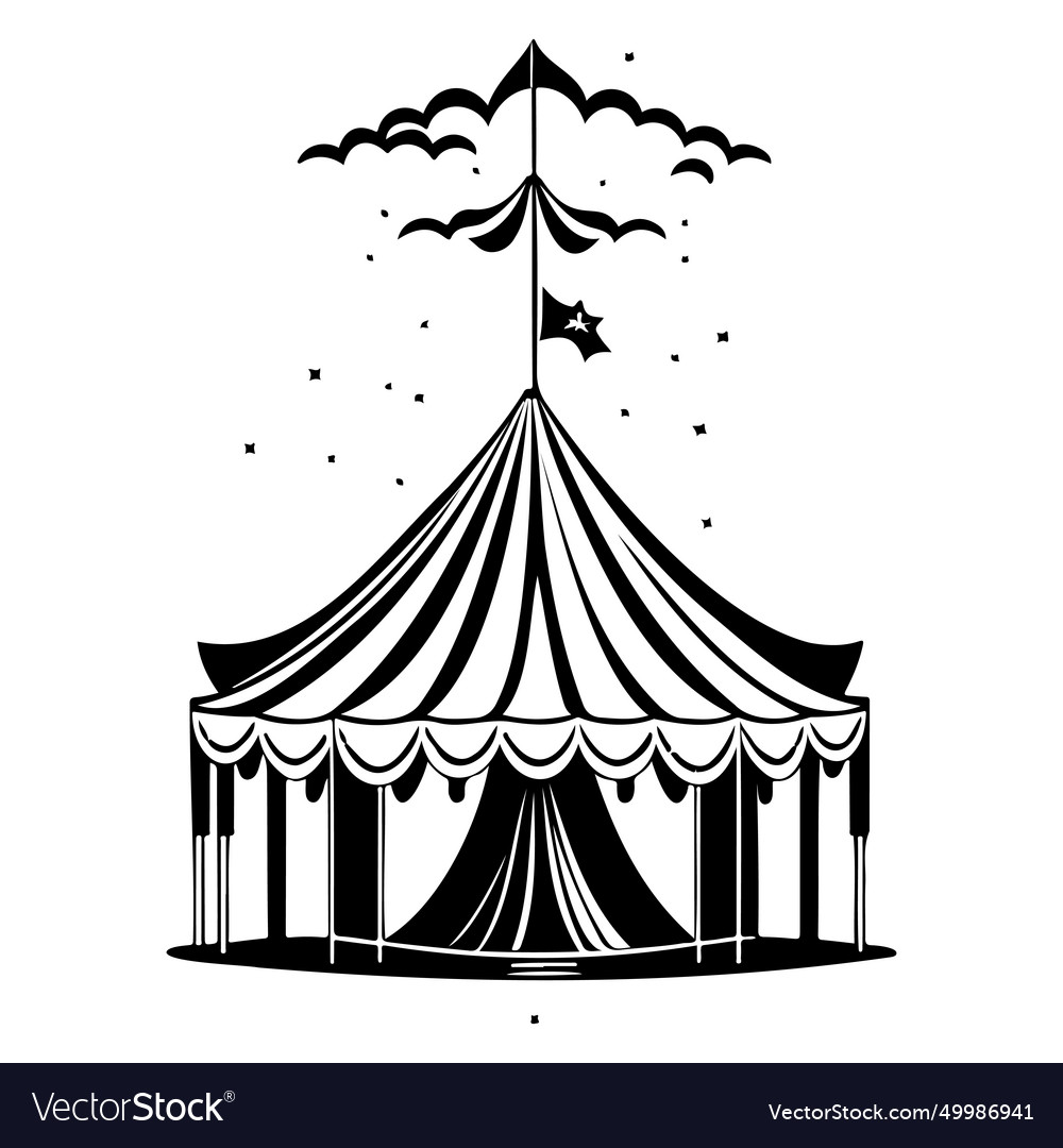 Carnival circus tent engraving sketch hand draw Vector Image