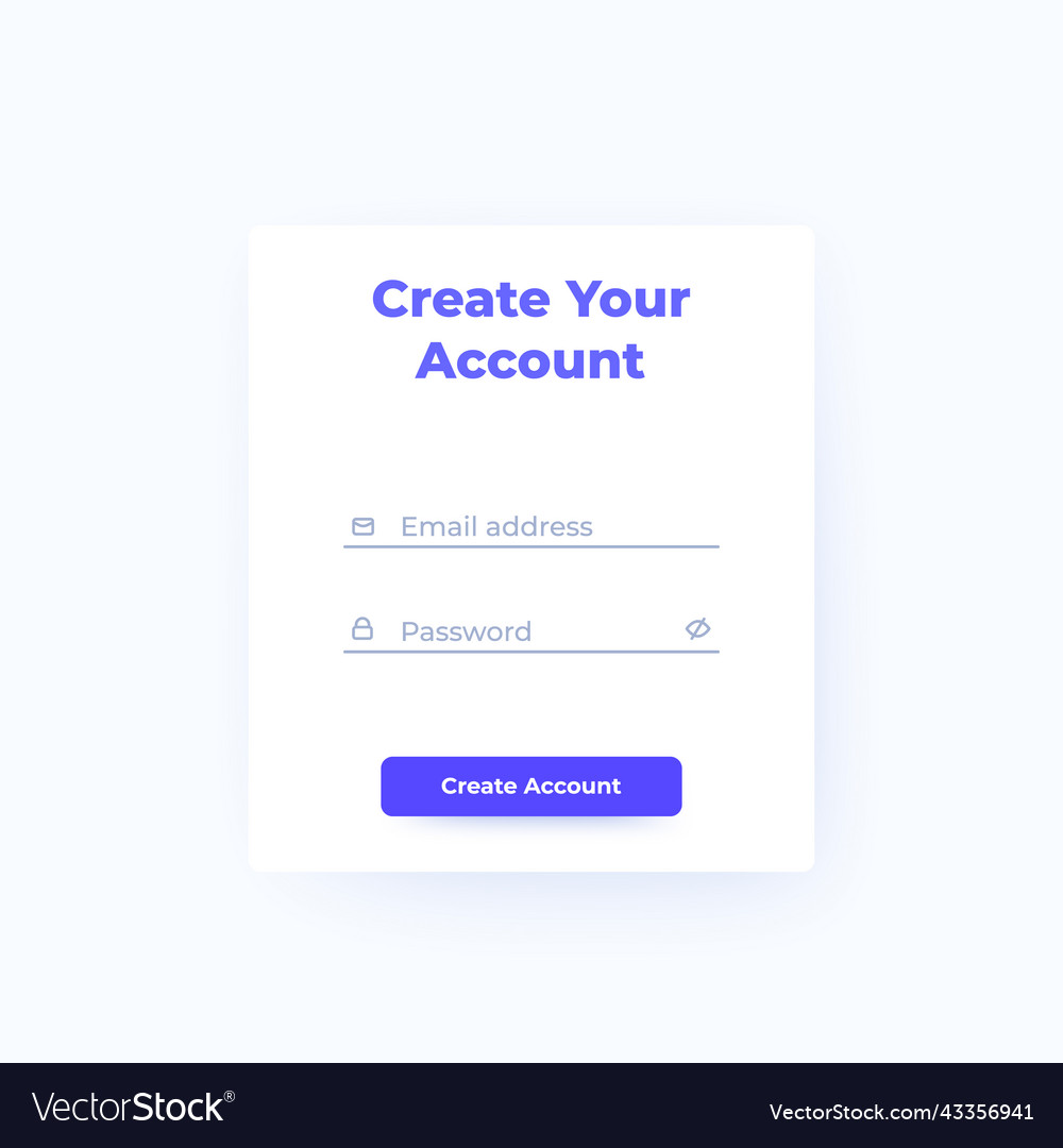 Create account form ui design interface Royalty Free Vector