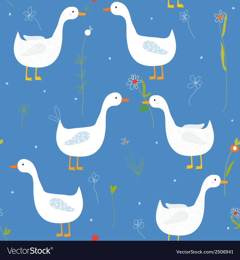 Funny seamless pattern with goose and flower