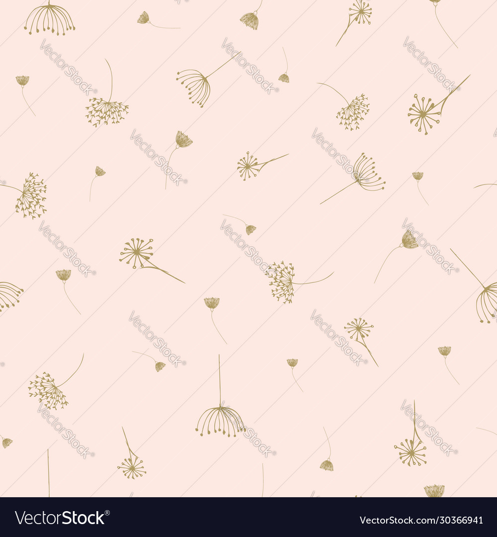 Golden wild flower repeat pattern line art print vector image Golden wild flower repeat pattern line art print
