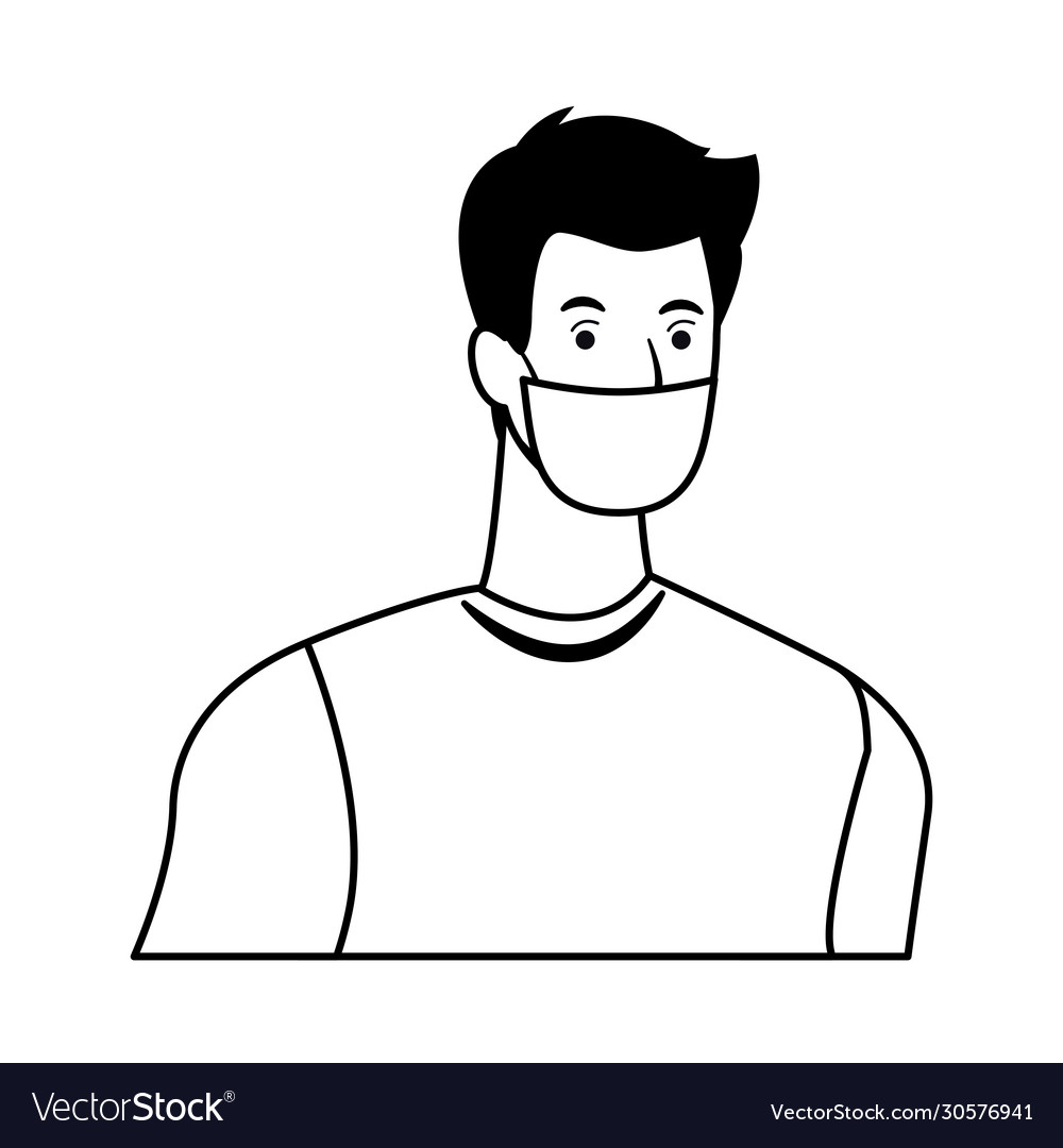 Man using face mask for covid19 character vector image Man using face mask for covid19 character