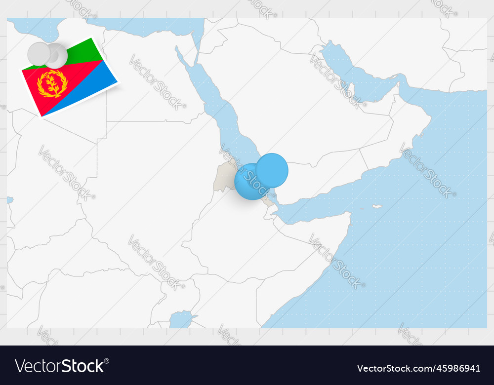 Map of eritrea with a pinned blue pin flag