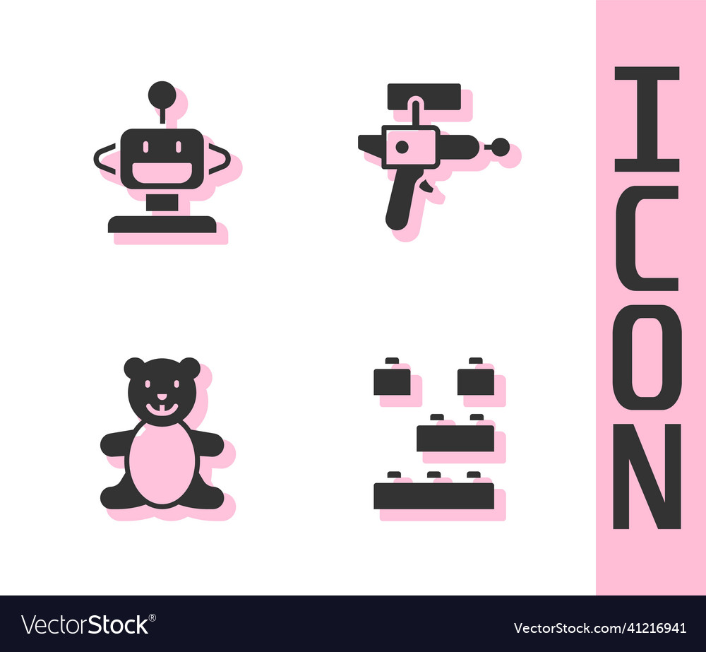 Set toy building block bricks robot teddy Vector Image Set toy building block bricks robot teddy