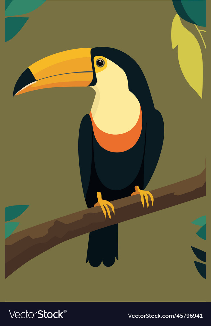 Toucan sitting on a tree branch in flat style Vector Image Toucan sitting on a tree branch in flat style