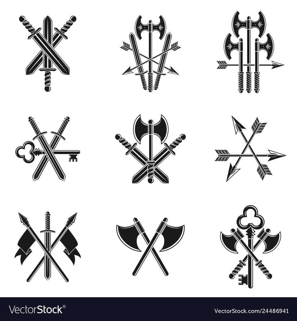 Vintage weapon emblems set design