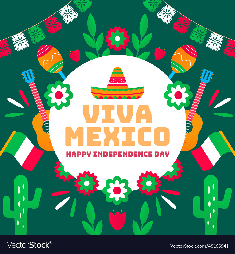 Viva mexico independence day of mexico in flat Vector Image