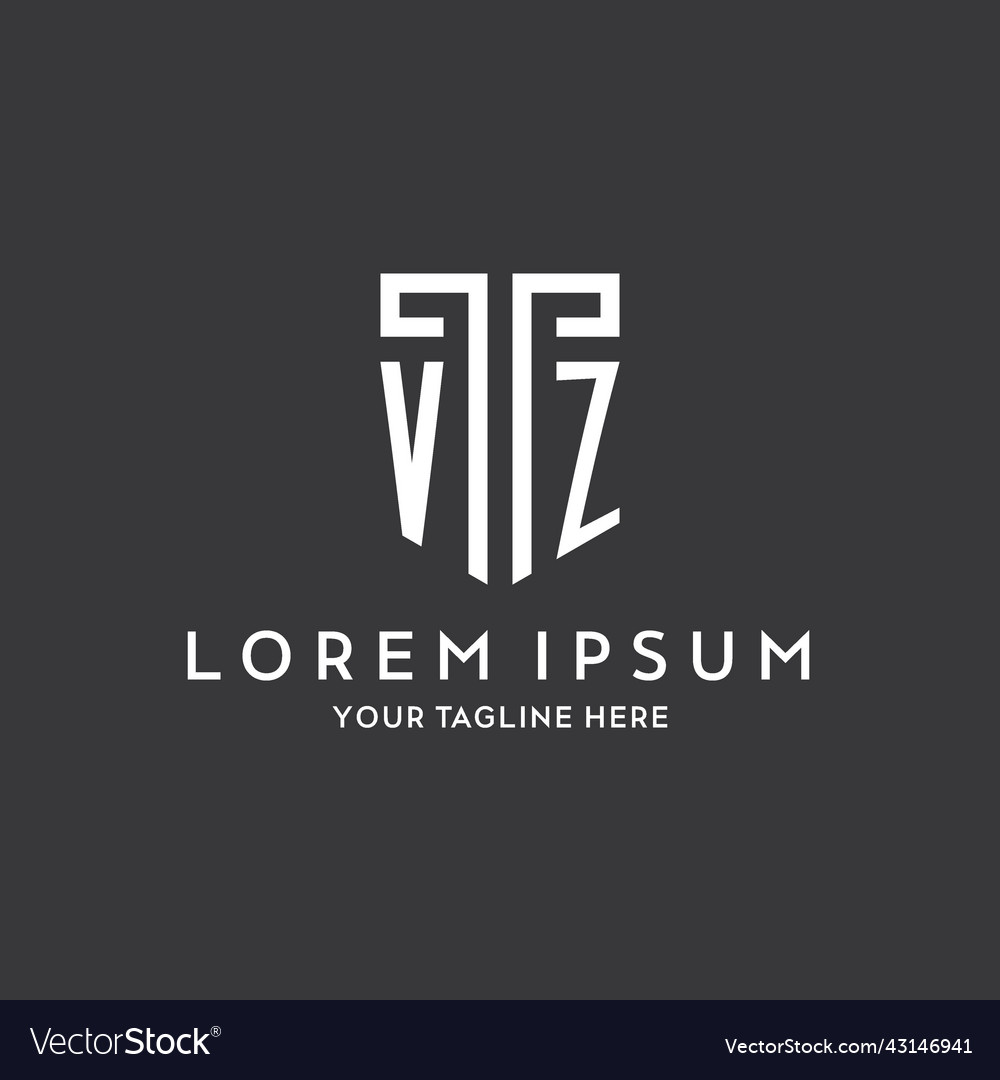 Vz monogram initial name with shield shape icon