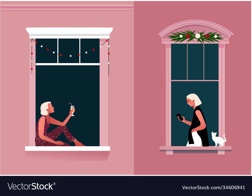 Window frames with neighbors doing daily things Vector Image Window frames with neighbors doing daily things