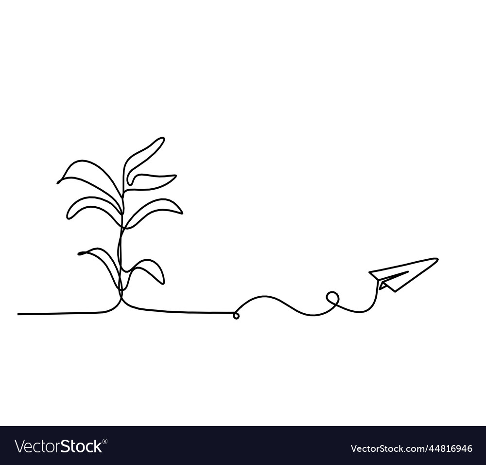 Abstract tree with paper plane as line drawing vector image Abstract tree with paper plane as line drawing
