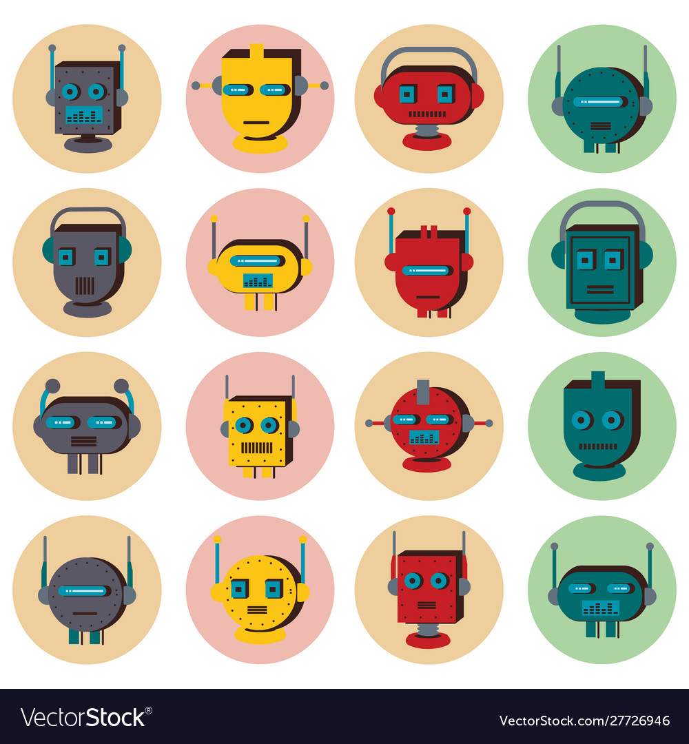 Bundle robots heads technology set icons
