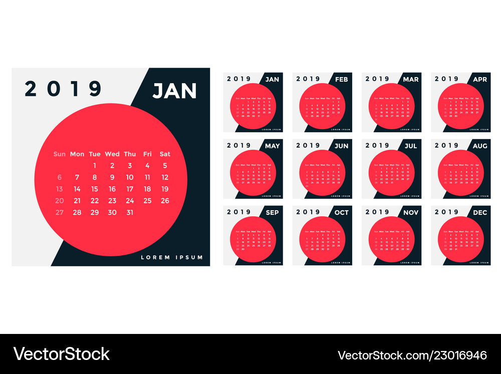 Creative 2019 calendar template design Royalty Free Vector Creative 2019 calendar template design Royalty Free Vector