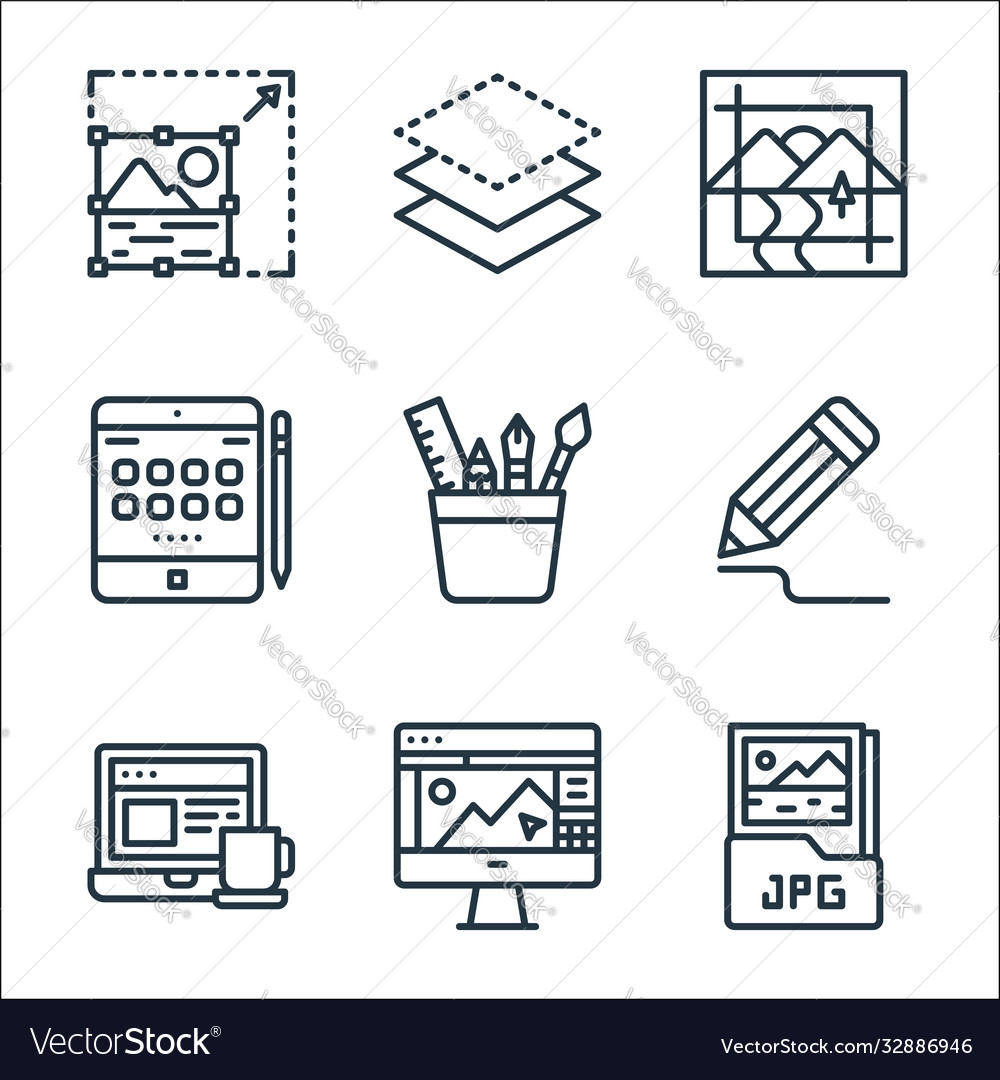 Graphic design line icons linear set quality vector image Graphic design line icons linear set quality