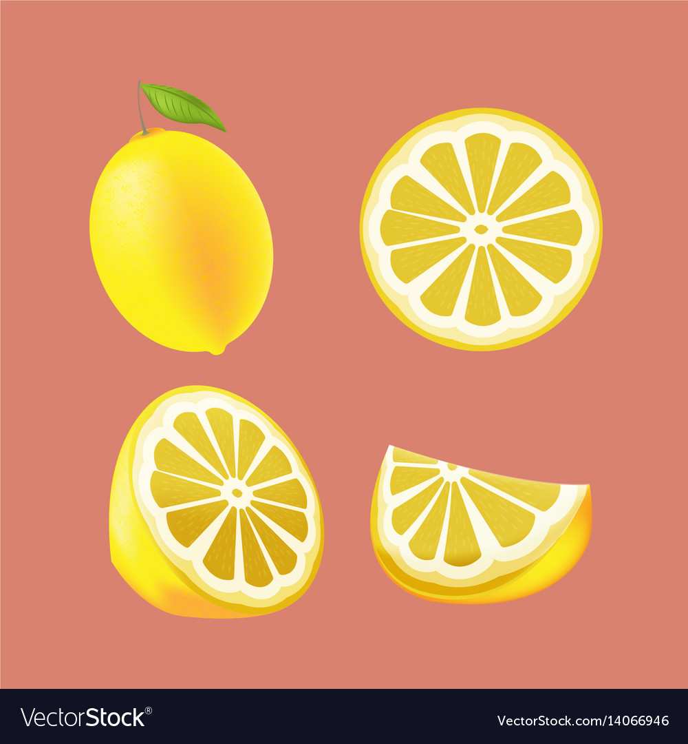 Lemon yellow fruit isolated set