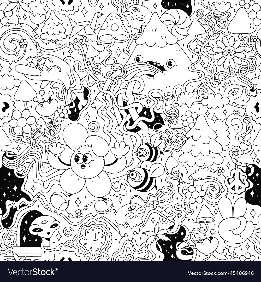 Psychedelic trippy seamless pattern artmushroom Vector Image