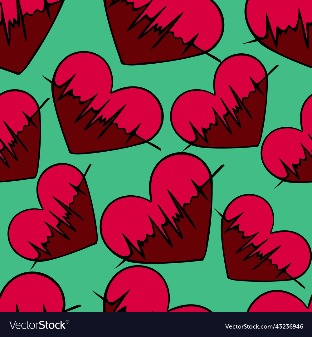 Pulsating heart seamless pattern Vector Image Pulsating heart seamless pattern