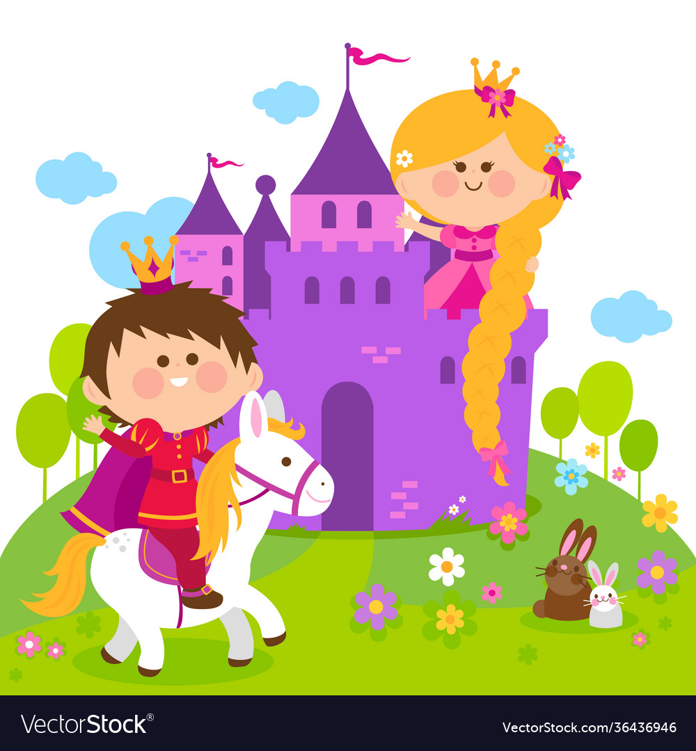 Rapunzel fairy tale princess at castle Royalty Free Vector