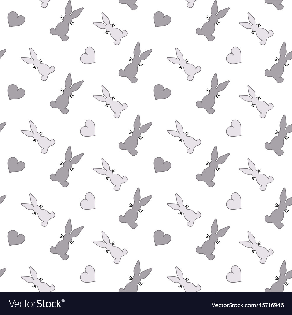 Seamless pattern with rabbit and hearts gray vector image Seamless pattern with rabbit and hearts gray
