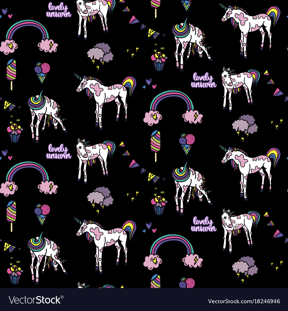 Seamless pattern with unicorn elements