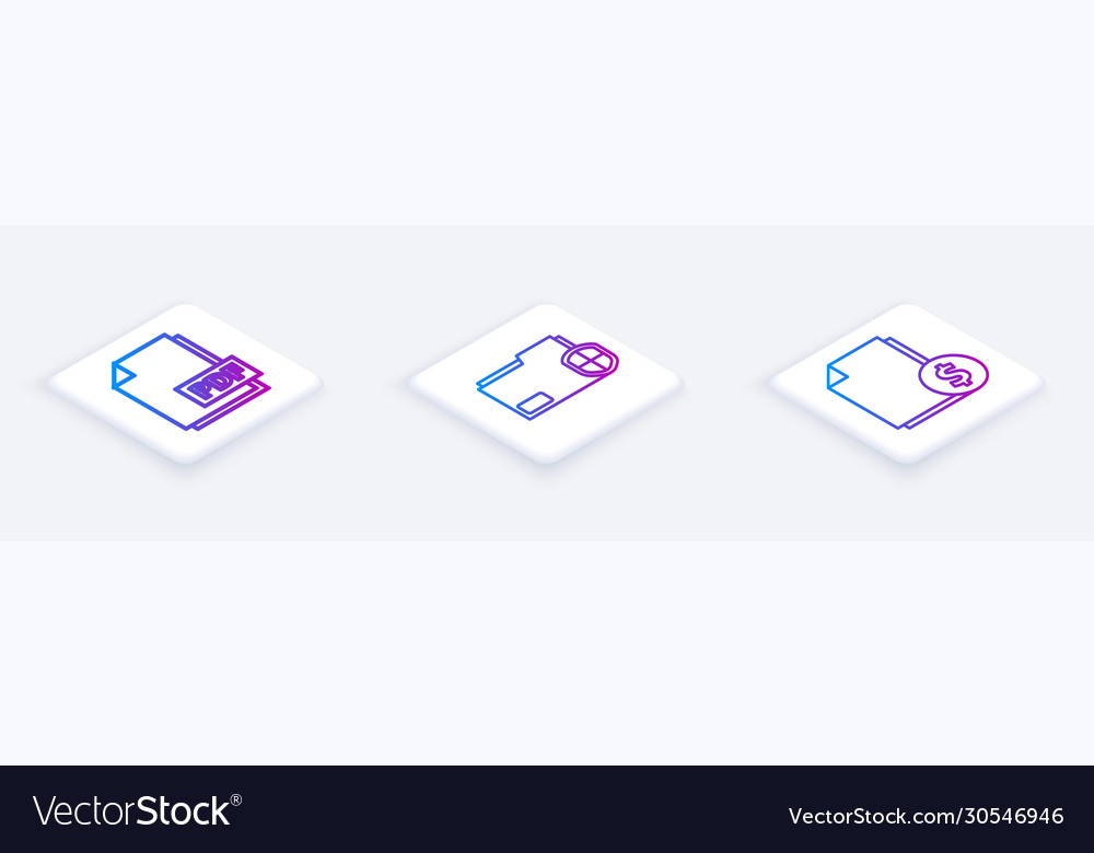 Set isometric line pdf file document Vector Image Set isometric line pdf file document
