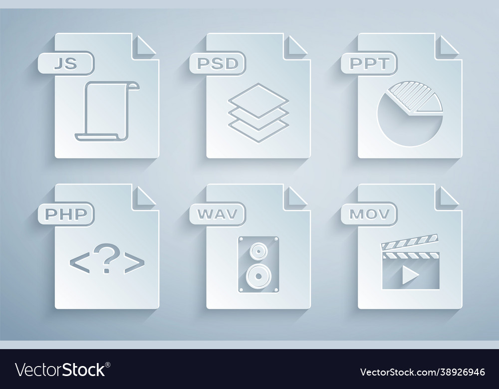Set wav file document ppt php mov psd and js vector image Set wav file document ppt php mov psd and js