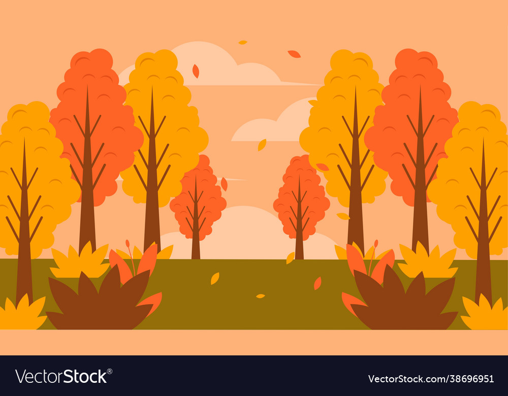 Flat design autumn background with colorful trees