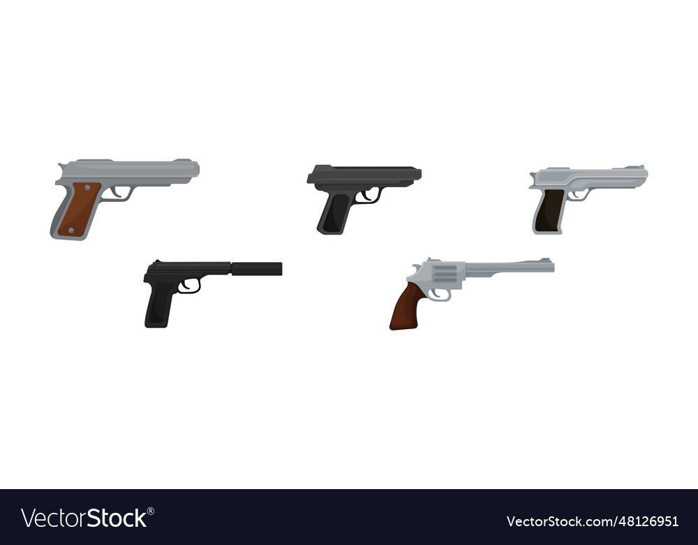 Handguns or pistol models with firing trigger vector image Handguns or pistol models with firing trigger