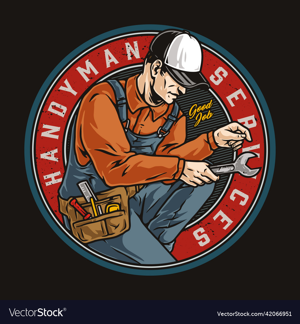 Handyman service round colorful badge Royalty Free Vector