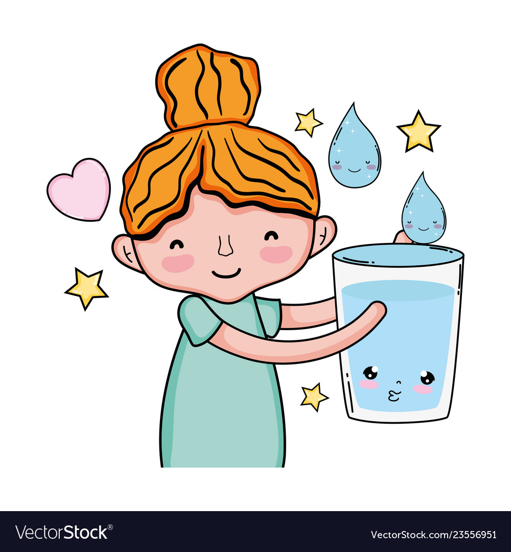 little-girl-with-glass-water-kawaii-character-vector-image