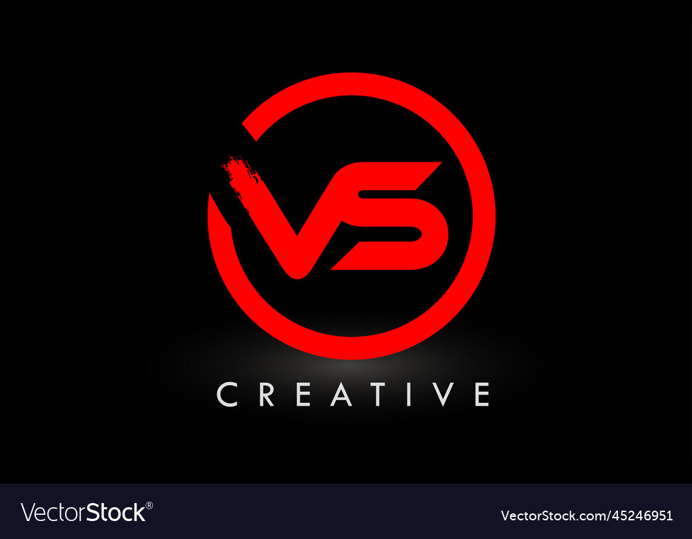 Red vs brush letter logo design creative brushed