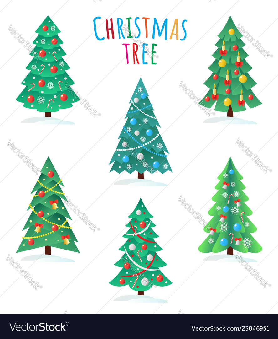 Set of different christmas trees icon happy new