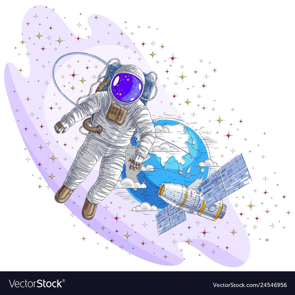 Astronaut flying in open space connected vector image Astronaut flying in open space connected