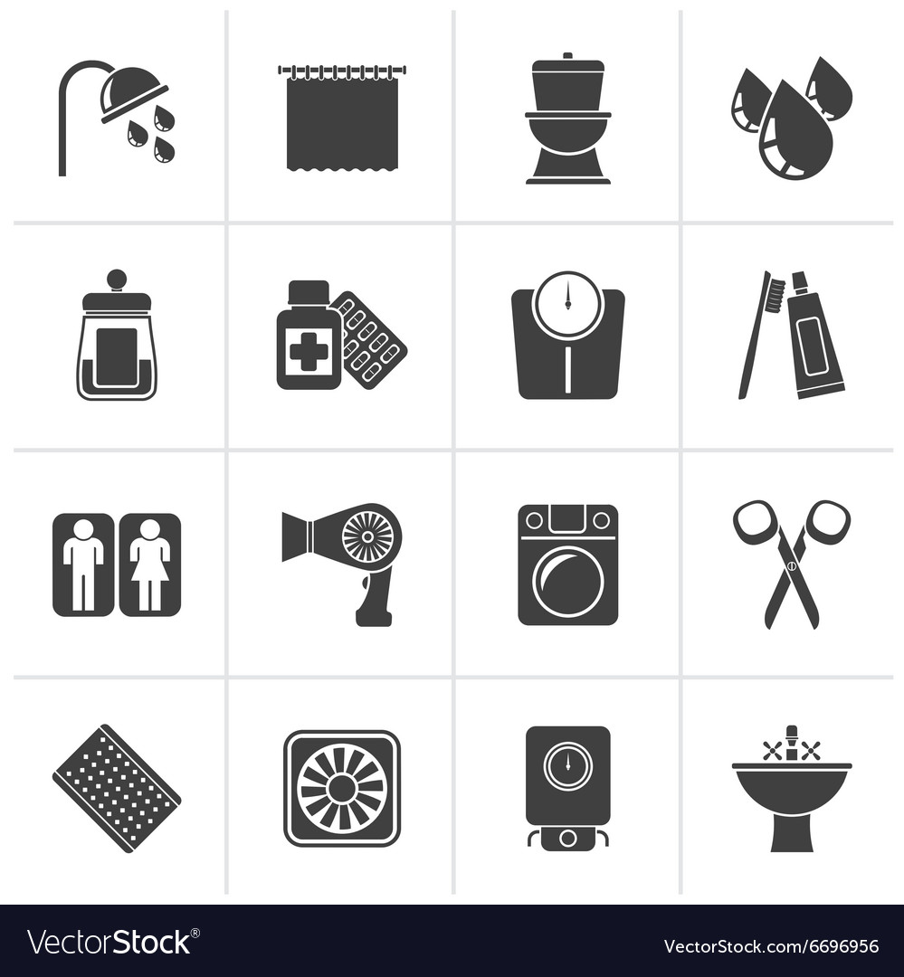 Black bathroom and personal care icons