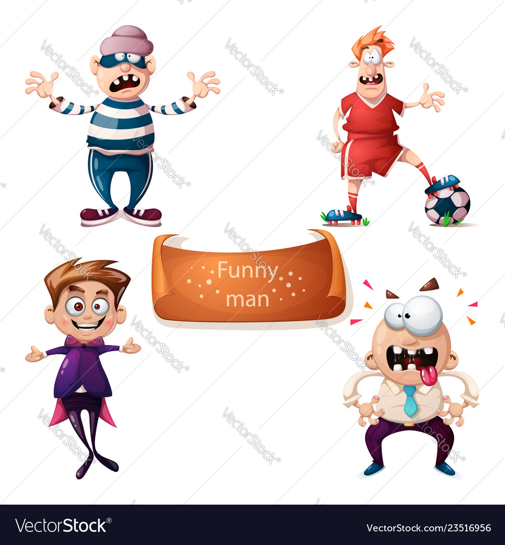 Cartoon set characters thief football soccer