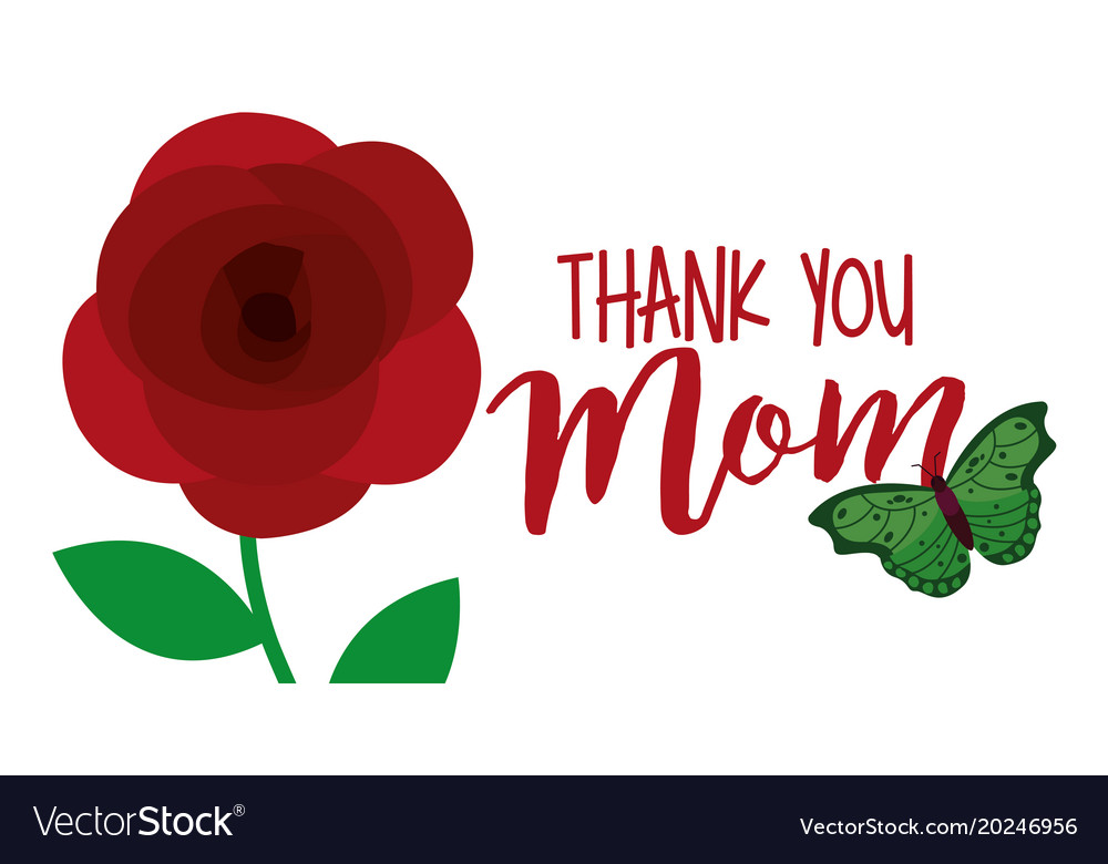 cute flower and butterfly thank you mom banner vector image