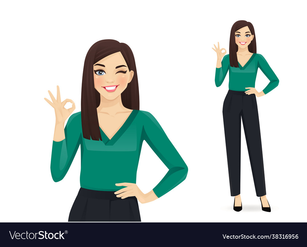 Elegant Business Woman Gesturing Ok Royalty Free Vector