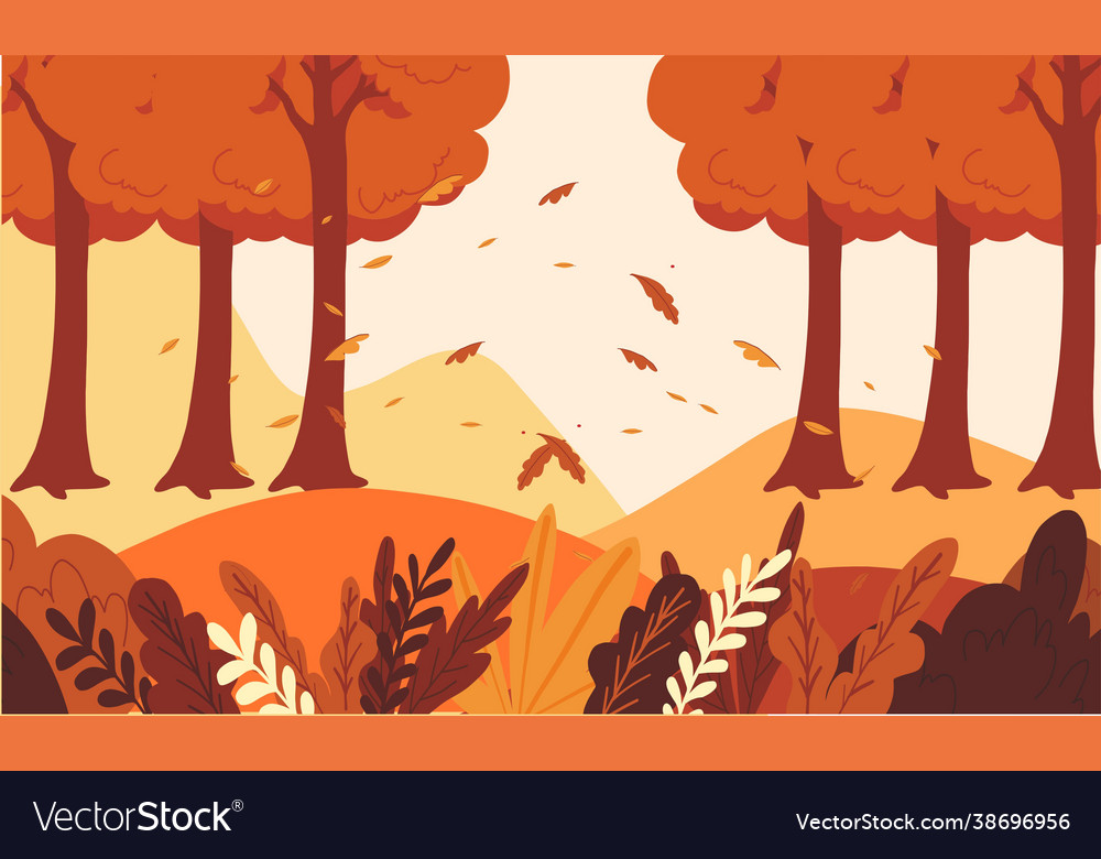 Flat design autumn background with colorful trees