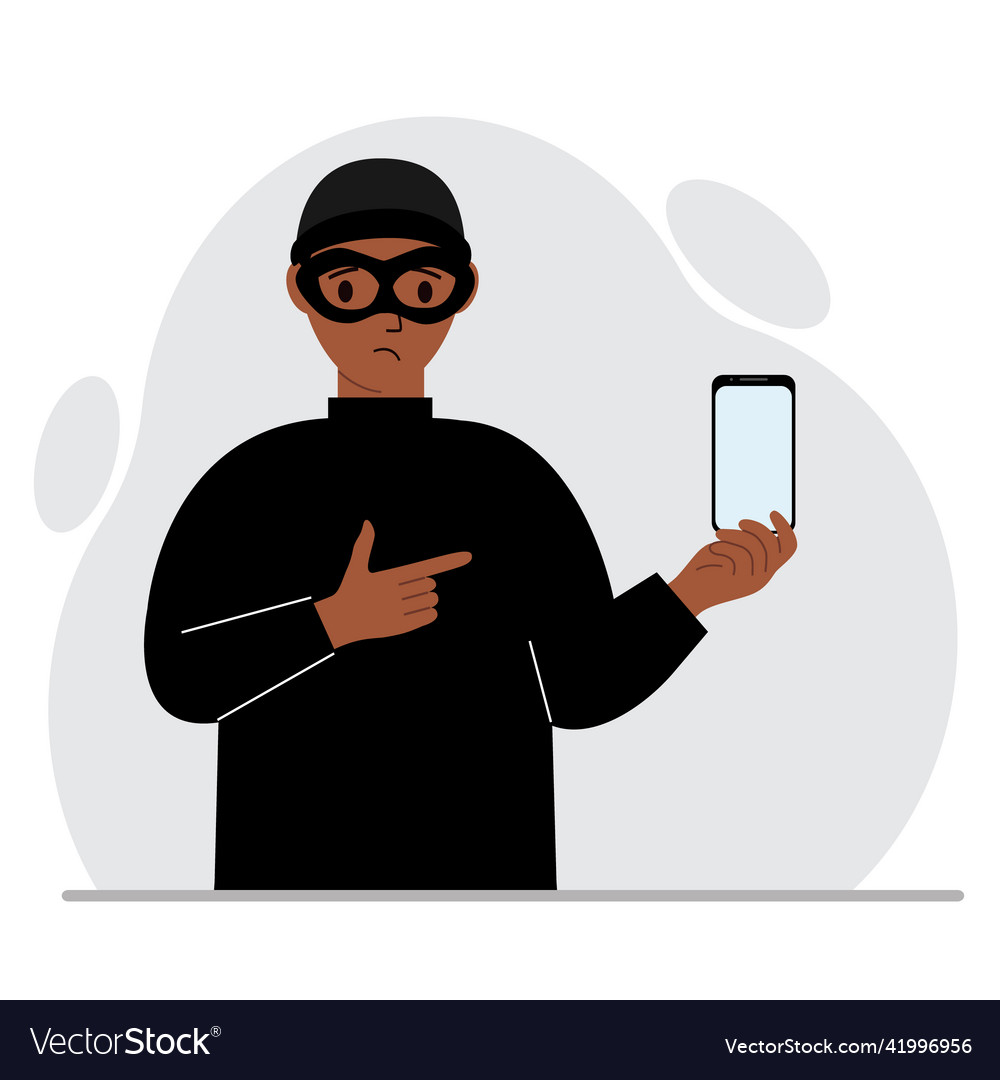 Hacker in a black mask with mobile phone vector image Hacker in a black mask with mobile phone