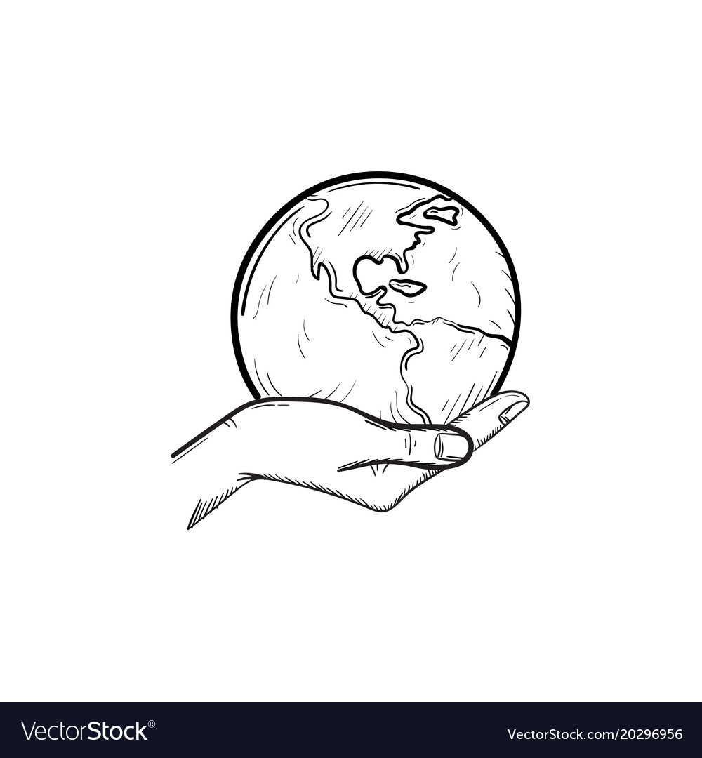 Hand holding the globe drawn sketch icon Vector Image