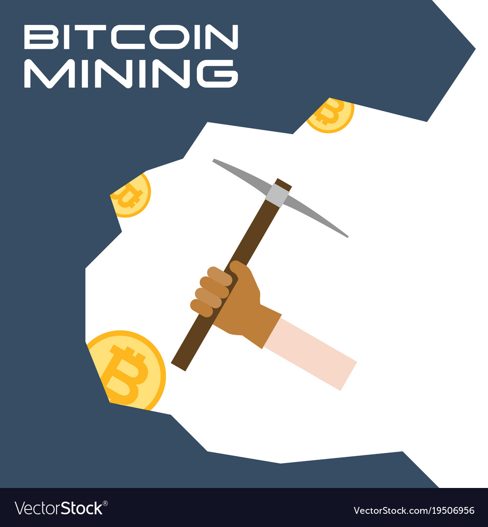 Hand with glove use pickaxe digging for bitcoin